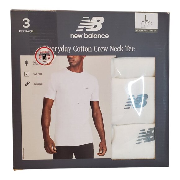 NWT NEW BALANCE SZ L (42-44) Men's 3 Pack Cotton Crew Neck Tee Shirt White - Picture 1 of 6